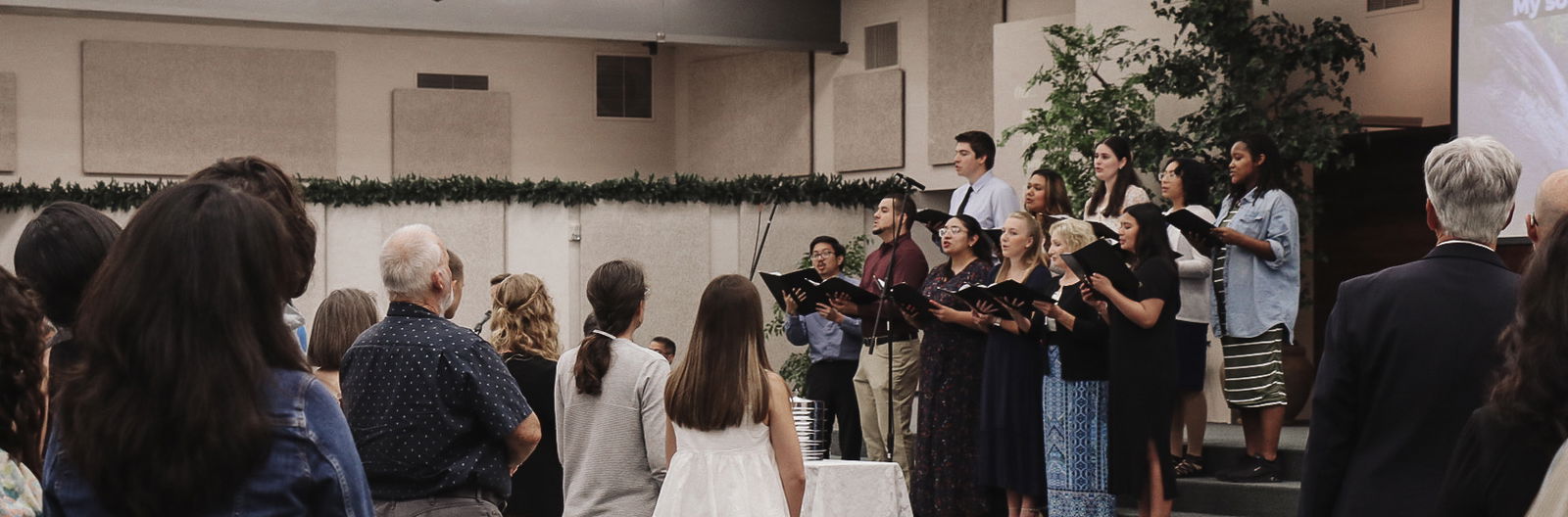 Choir leading singing with congregation